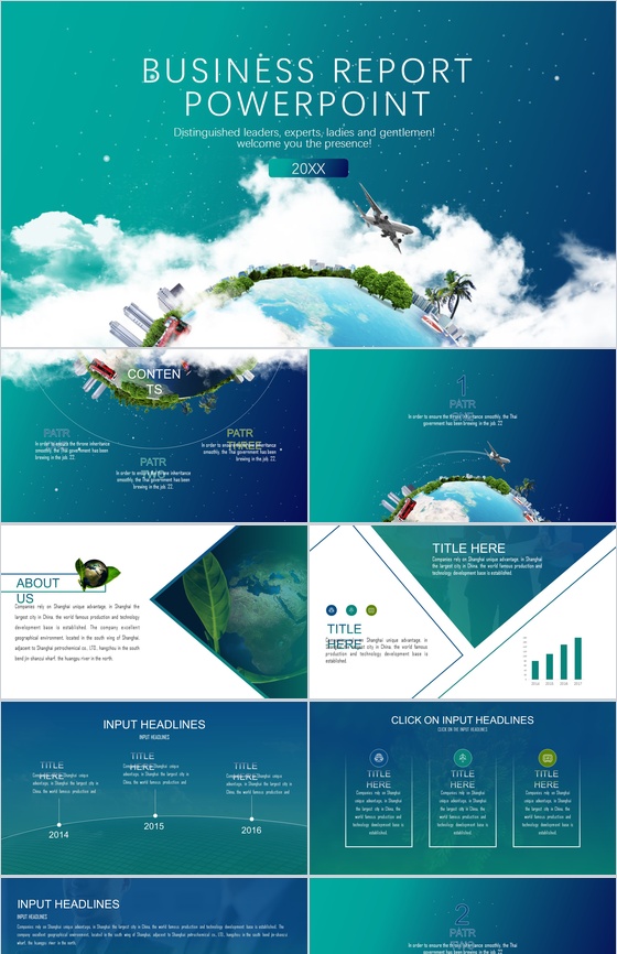 蓝绿环保商务绿色节能环保工作汇报总结PPT模板