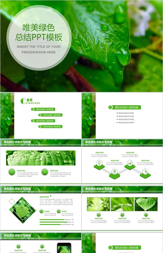 唯美大气绿色大自然环境保护工作总结PPT模板