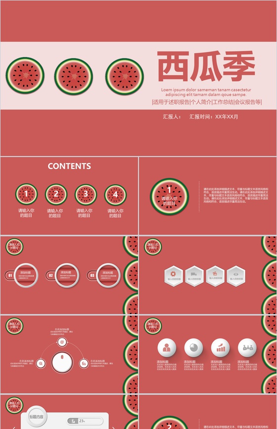 西瓜季个人简介述职报告PPT模板