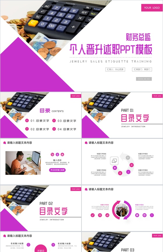 紫色商务简约财务总监个人晋升述职PPT模板