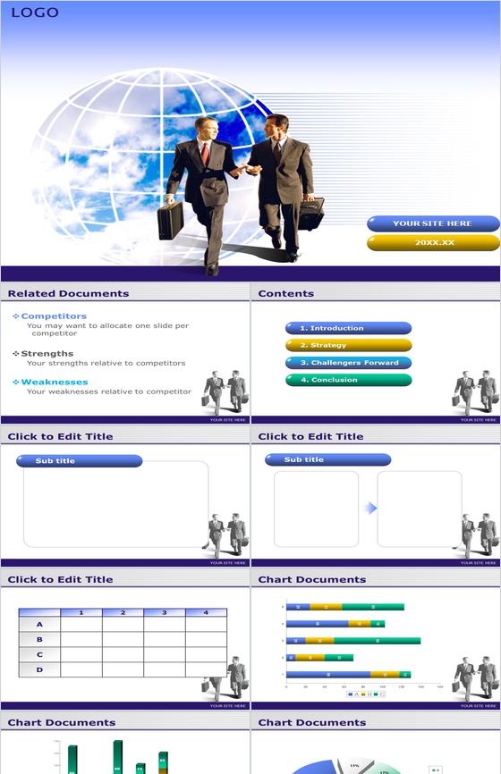 地球人物背景深蓝色商务PPT模板