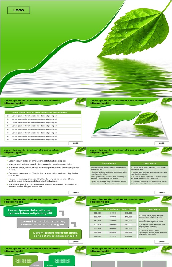 绿色叶子环保商务实用PPT模板