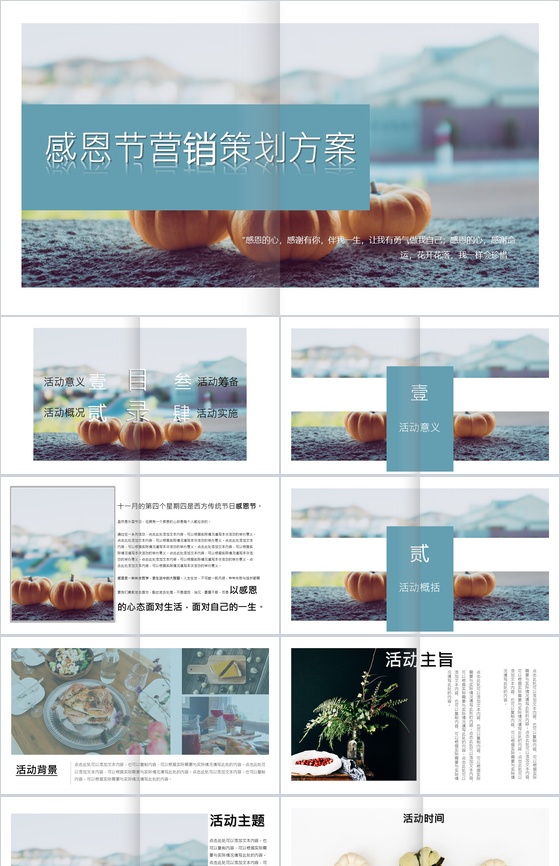 清新简约感恩节营销活动策划方案汇报PPT模板